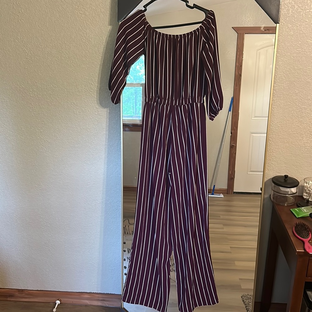 Purple and white striped romper